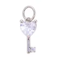 Miniature silver-plated copper heart-shaped key pendant with micro-inlaid cubic zirconia - Dark Grey L75 Heart Key / Platinum