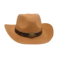 Chapeau de cowboy en paille tressée marron avec large bord et insigne d'étoile en métal - Taille unique / Kaki