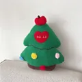 Christmas tree shaped plush pillow in green sherpa fleece with colorful pompom details - Tree - Square Cushion