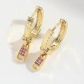 Elegant gold zipper earrings with purple zircon stones, luxury minimalist style - Gold With Magenta Zirconia