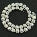 Hip hop silver Cuban chain necklace with heart-shaped colorful rhinestone pendant - 18 inch / Silver (Multicolor Rhinestone)