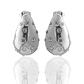 Silver liquid lava heart stud earrings with sparkling teardrop zircons and metal folds - Silver XLEH043-1 (Diamante Drop)