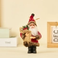 Standing Santa Claus ornament in red velvet coat with brown fur trim and gift bag - Gift Bag (Burgundy Brown)