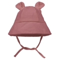 Detail of baby sun hat showing breathable double gauze cotton and cute 3D bunny ears - 3-12 Months / Burgundy