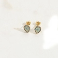 Macro detail of gold teardrop stud earrings with blue and turquoise pavé stones - Royal Blue Teardrop