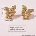 Gold plated stainless steel double butterfly earrings in a beach vacation style design - Overlapping Butterflies (FYD6115)