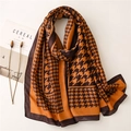 Classic houndstooth scarf and shawl in orange and brown tones for autumn and winter - 180*88cm / Dark Coffee