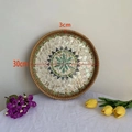 30cm Round rattan tray featuring a green shell mosaic flower pattern on the base - Boho / Small 30*3cm