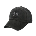 Vintage washed charcoal cotton baseball cap featuring minimalist white penguin embroidery - 56cm-60cm / Black