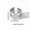 Macro detail of adjustable ginkgo leaf ring in steel with precise size measurements - TYR0338 / Silver Ginkgo Leaf Stacked