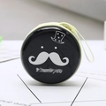 Round black tinplate coin purse with mustache print and pale green zipper strap - Mustache Gentleman Black Style 05