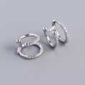 Elegant 925 sterling silver double hoop earrings with paved cubic zirconia stones - 925 Silver / White Gold