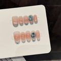 Uñas postizas con degradado rosa y azul con pedrería de lujo y puntas brillantes - Estilo Ovalado Corto con Degradado Rosa Azul (W220) / Extra Pequeño (XS)