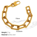 Polished golden stainless steel link bracelet with large lobster clasp and 19cm length - SL103 Bracelet (19cm x 10.8mm) / Gold
