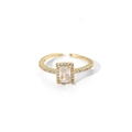 Bague ouverte dorée avec zircon rectangulaire et sertissage de diamants étincelants - Bague Ouverte Halo Pierre Principale Rectangulaire (TR4025)