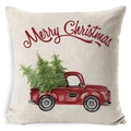 Housse de coussin en lin de Noël avec camion rouge et texte Merry Christmas - A-8 / 45*45cm Housse + Garnissage