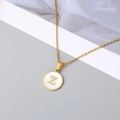 18K gold plated necklace featuring a round shell pendant with the letter Z inlay - Letter Z Style / Gold