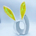Yellow holographic sequin bunny ears headband with soft white plush fur detail - Yellow AB Rabbit