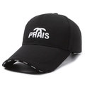 Berretto da baseball nero con ricamo PRAIS bianco e scritta SPORT sulla visiera - Regolabile / Nero Con Ricamo Bianco