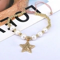 Bracciale di perle fatto a mano con perline d'oro, stella in zircone e cordino rosa - Stile 4 (Stella in Zirconia)