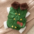 Army green vintage winter dog coat with faux fur collar and decorative pocket - Thick Crossbody Bag And Military Coat / S (Recommended weight 1.5-2.5kg)