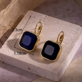 Elegant geometric stainless steel drop earrings with blue stone and gold plating - Dark Blue Square Gemstone Hook Earrings