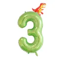 Light green number 3 foil balloon with a mini orange T-Rex topper for dinosaur birthday party - 40 Inch Fruit Green Number 3 + New YC T-Rex