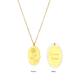 Gold oval June Rose pendant necklace showing front floral pattern and back engraving - June Rose