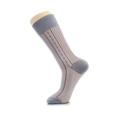 Grey nylon dress socks for men with vertical stripes and blue dot chain patterns - One Size / Light Gray