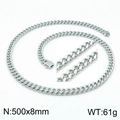 Collier chaîne gourmette NK pour homme en acier inoxydable argenté, taille 500x8mm - Collier Argent 500x8mm