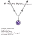 Elegant stainless steel necklace featuring a purple February birthstone pendant for women - February Violet (Purple Rhinestone) / Silver
