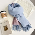 Double-sided blue and pink faux rabbit fur scarf with tassels for winter warmth - Light Blue & Pink