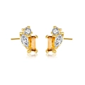 S925 sterling silver gold earrings with amber rectangle and white cubic zirconia stones - 18K Gold