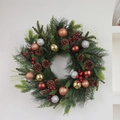 Christmas wreath with pine needles, pine cones, red berries and colorful ornaments for front door - Pine Needle Pine Cone Multi-ball Sun Ring Wreath (H419)
