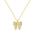 Exquisite gold bow pendant necklace with sparkling cubic zirconia on white background - Bowknot Necklace / 40cm+5cm / Gold