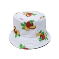 Close-up of vibrant passion fruit pattern and green leaves on white summer bucket hat - M(56-58cm) / White Passion Fruit Print (K)