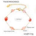 Titanium steel golden bracelet with pink-orange agate beads on white background - 14+5cm (TXE057) / Gold Bracelet