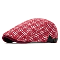 Berretto newsboy in tweed rosso e bianco con cinturino regolabile per uomo e donna - Regolabile / Rosso