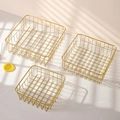 Three-piece set of gold rectangular metal mesh fruit baskets in minimalist Nordic style - Three-Piece Set / Gold