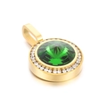 Ciondolo tondo placcato oro con grande pietra verde e cerchio di cristalli scintillanti - Stile Gemma Verde Oro (KP100767-K)