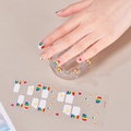 Rainbow heart and polka dot nail stickers set SS-050 with white base for women - Rainbow Heart Polka Dot Style (SS-050)