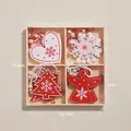 Style B Christmas wooden ornaments set in red and white with stars and snowflakes - Style B Boxed 12Pcs (Heart/Snowflake/Tree/Angel)