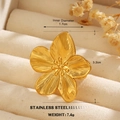 Golden flower-shaped stainless steel ring with 18k gold plating and brushed metal texture - Brushed Five-petal Flower (1264)
