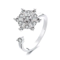 Silver adjustable snowflake spinner ring with sparkling cubic zirconia stones - Hexagram Spinner