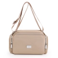 Bolso bandolera de nailon beige con correa ancha y varios compartimentos con cremallera - Caqui
