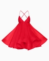 Detail of red babydoll dress featuring a deep V-neck and ruffled chiffon fabric - Red