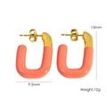 U-shaped orange enamel and gold stainless steel earrings with size measurements - Orange Pink (YTE2410501-1)