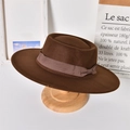 Detail of a classic brown felt fedora hat with matching ribbon bow on a stylish display - Adult / Dark Coffee (Bowknot)