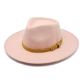 Pink vintage wool felt fedora hat with ginger leather braided band and gold metal buckle - M(56-58cm) / Pink