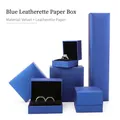 Écrin à bijoux bleu marine texturé avec doublure en velours noir pour bagues et colliers - Grande Boîte d'Ensemble (19*19*4.5cm) / Bleu
